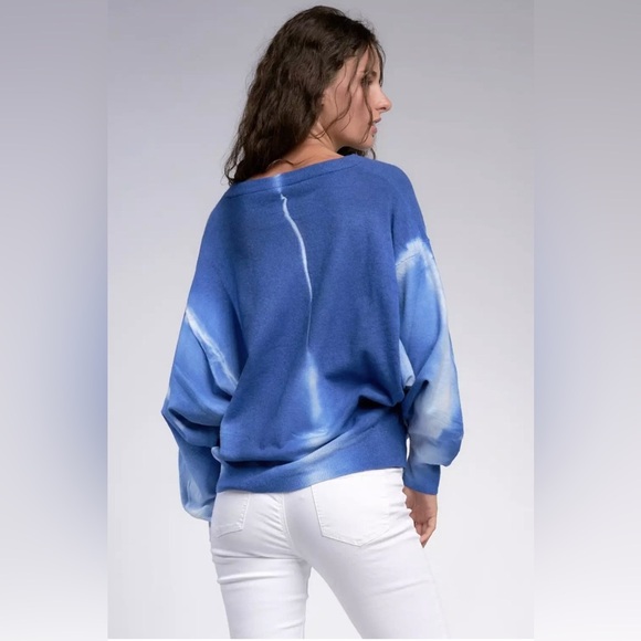 Elan Women’s OSFM Blue/White Tie-Dye Cotton Balloon Sleeved Sweater - EUC! - Picture 2 of 12